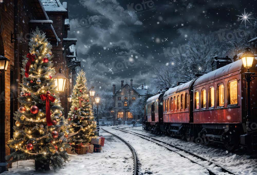 Kate Winter Christmas Tree Polar Train Backdrop Designed by Emetselch