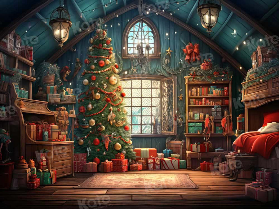 Cozy Festive Christmas Attic Backdrop