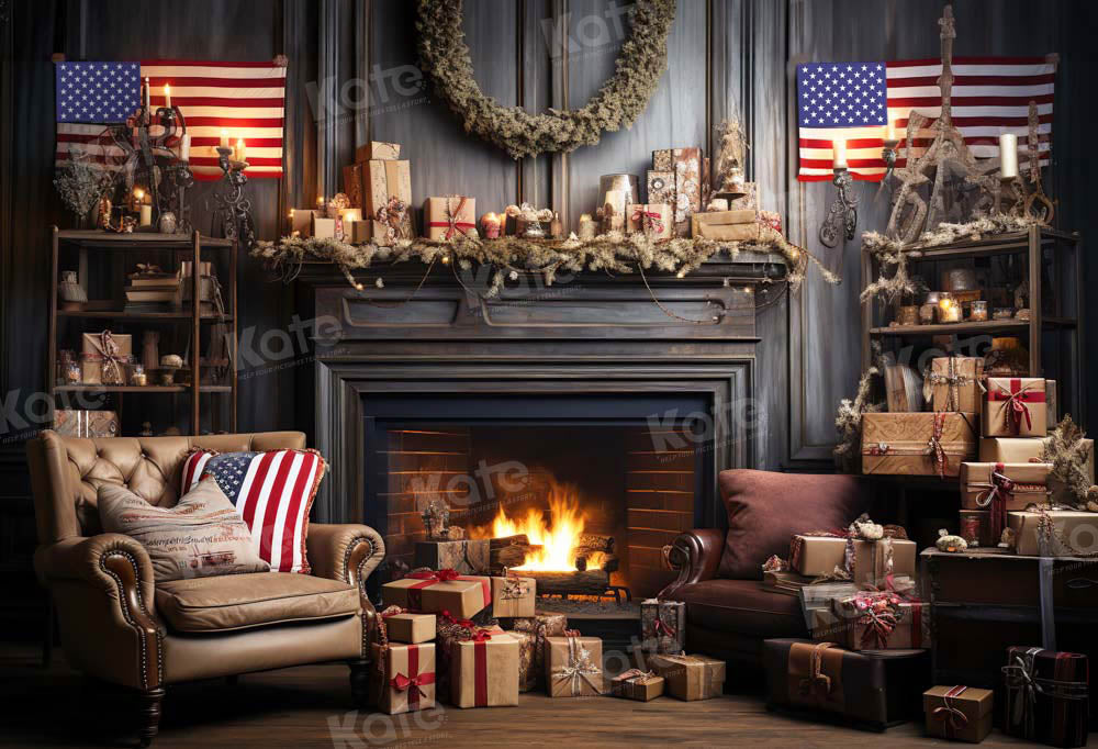 Kate America Christmas Fireplace Backdrop Designed by Emetselch