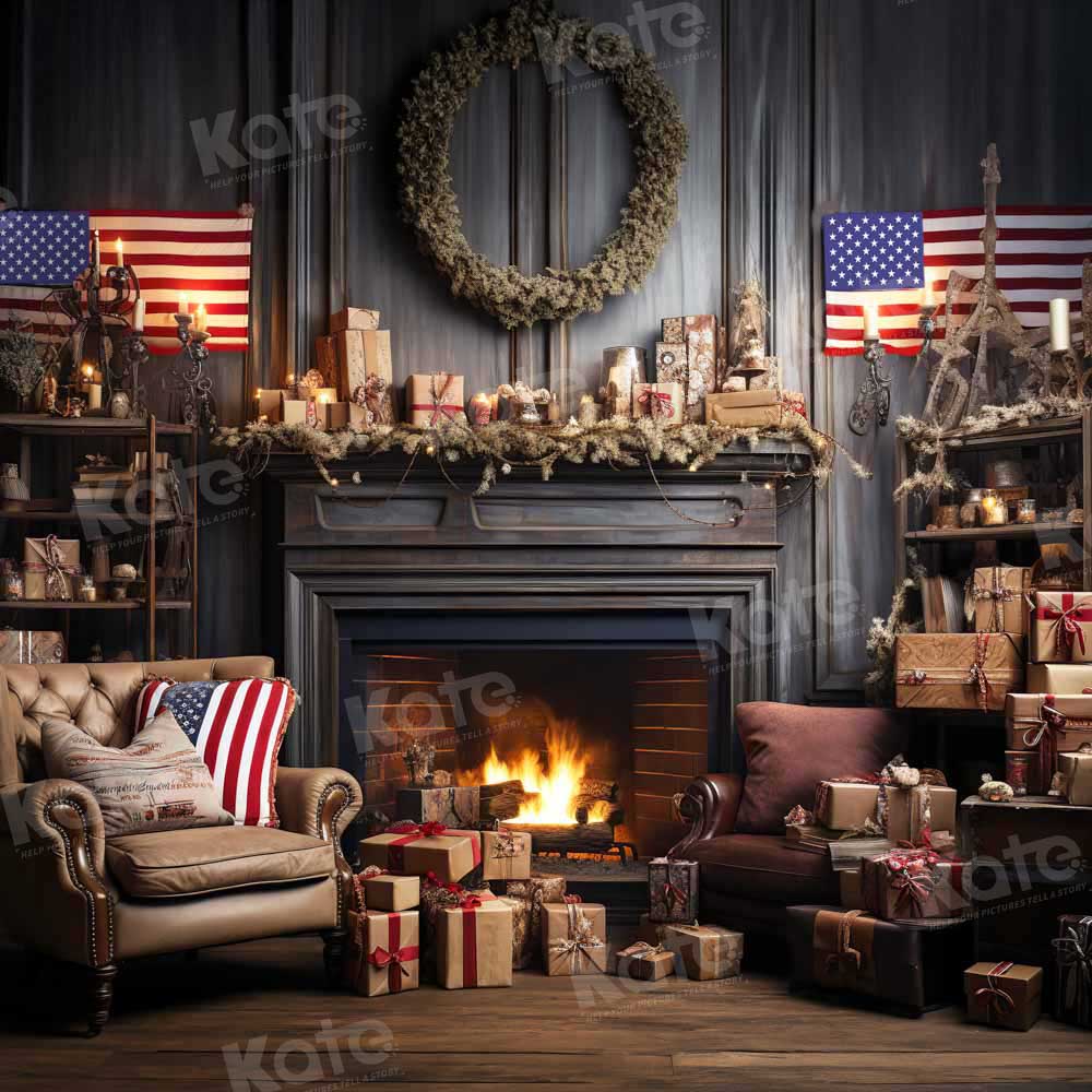Kate America Christmas Fireplace Backdrop Designed by Emetselch