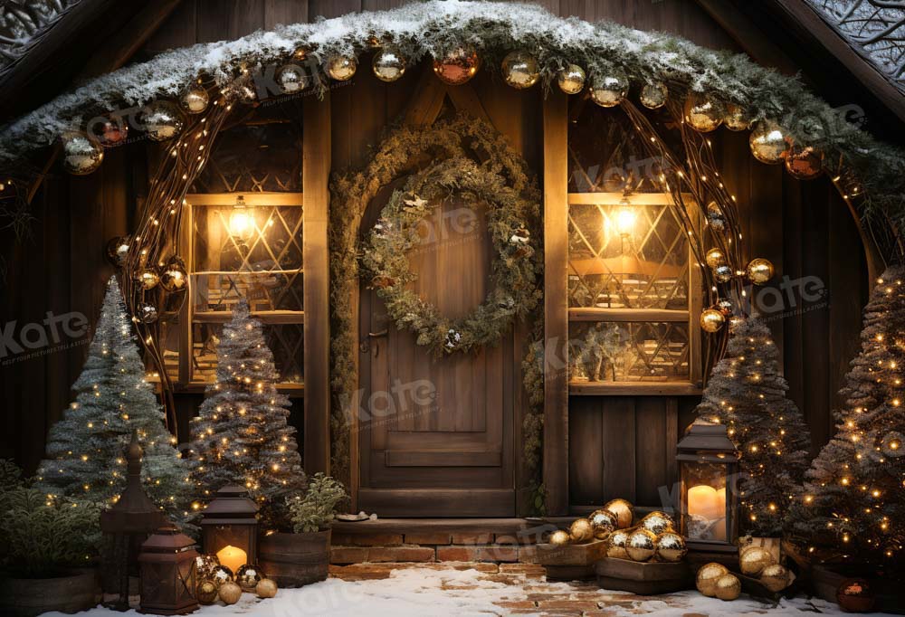 Kate Christmas Wooden House Snow Backdrop Designed by Chain Photography
