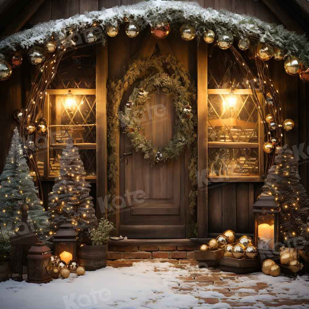 Kate Christmas Wooden House Snow Backdrop Designed by Chain Photography