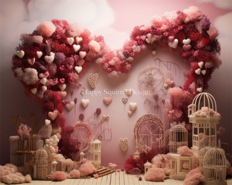 Kate Valentine's Day Bird Cage Hearts Backdrop Designed by Happy Squirrel Design