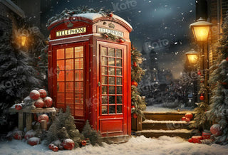 Kate Christmas Red Telephone Printed Backdrop Designed by Emetselch