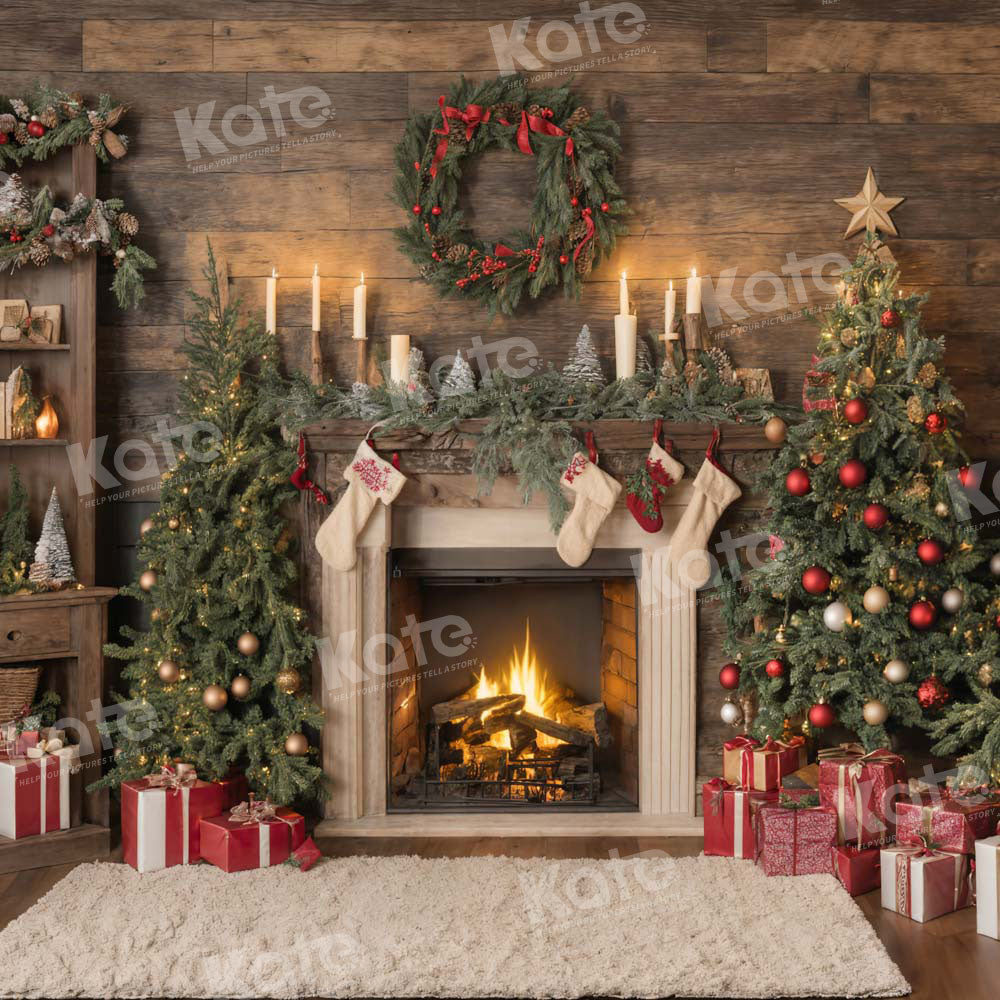 Kate Christmas Santa Room Fireplace Socks Backdrop for Photography