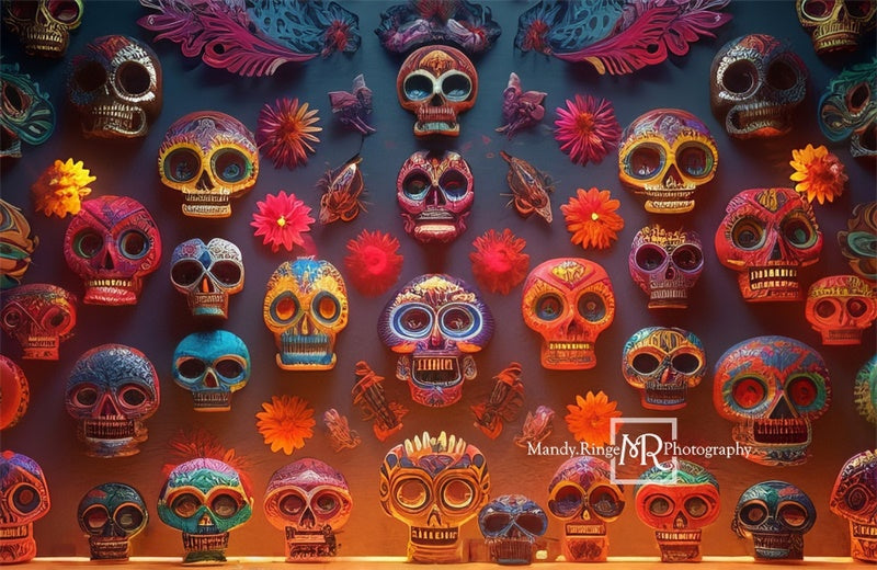 Kate Halloween Colorful Day of the Dead Sugar Skull Wall Backdrop Designed by Mandy Ringe Photography