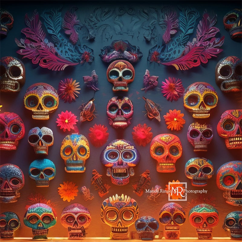 Kate Halloween Colorful Day of the Dead Sugar Skull Wall Backdrop Designed by Mandy Ringe Photography