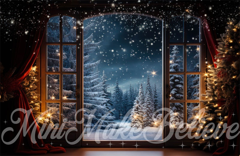 Kate Winter Christmas Trees Santa Storytime Snow Window Backdrop Designed by Mini MakeBelieve