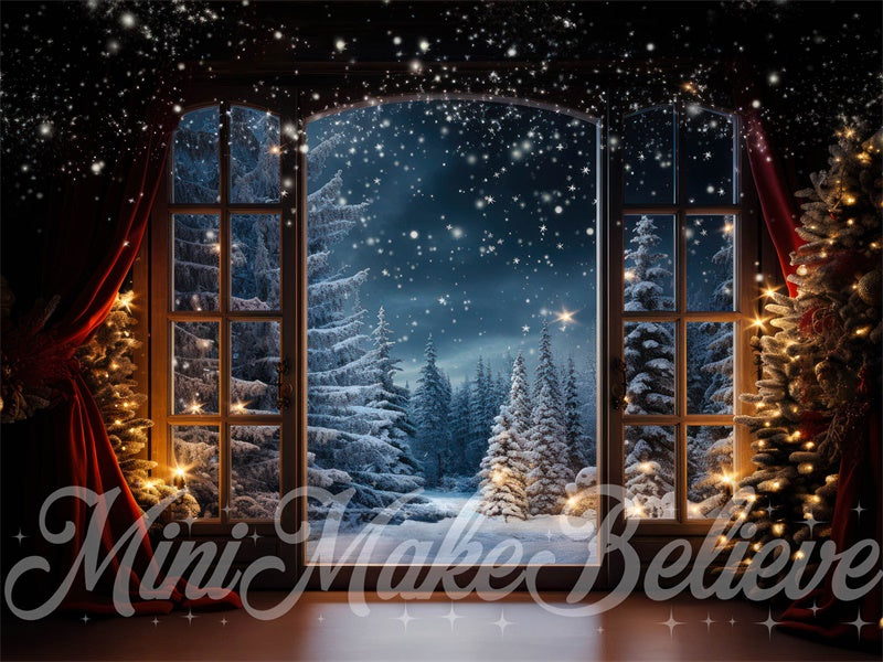 Kate Winter Christmas Trees Santa Storytime Snow Window Backdrop Designed by Mini MakeBelieve