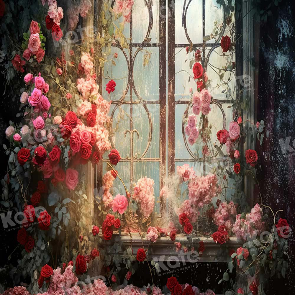 Kate Spring Valentine's Day Retro Floral Window Backdrop Designed by Chain Photography