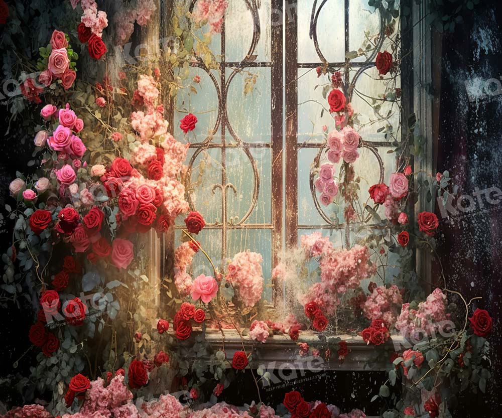 RTS Kate Spring Valentine's Day Retro Floral Window Backdrop Designed by Chain Photography