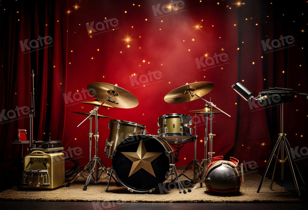 Kate Red Stage Drum Set Hip Hop Backdrop for Photography
