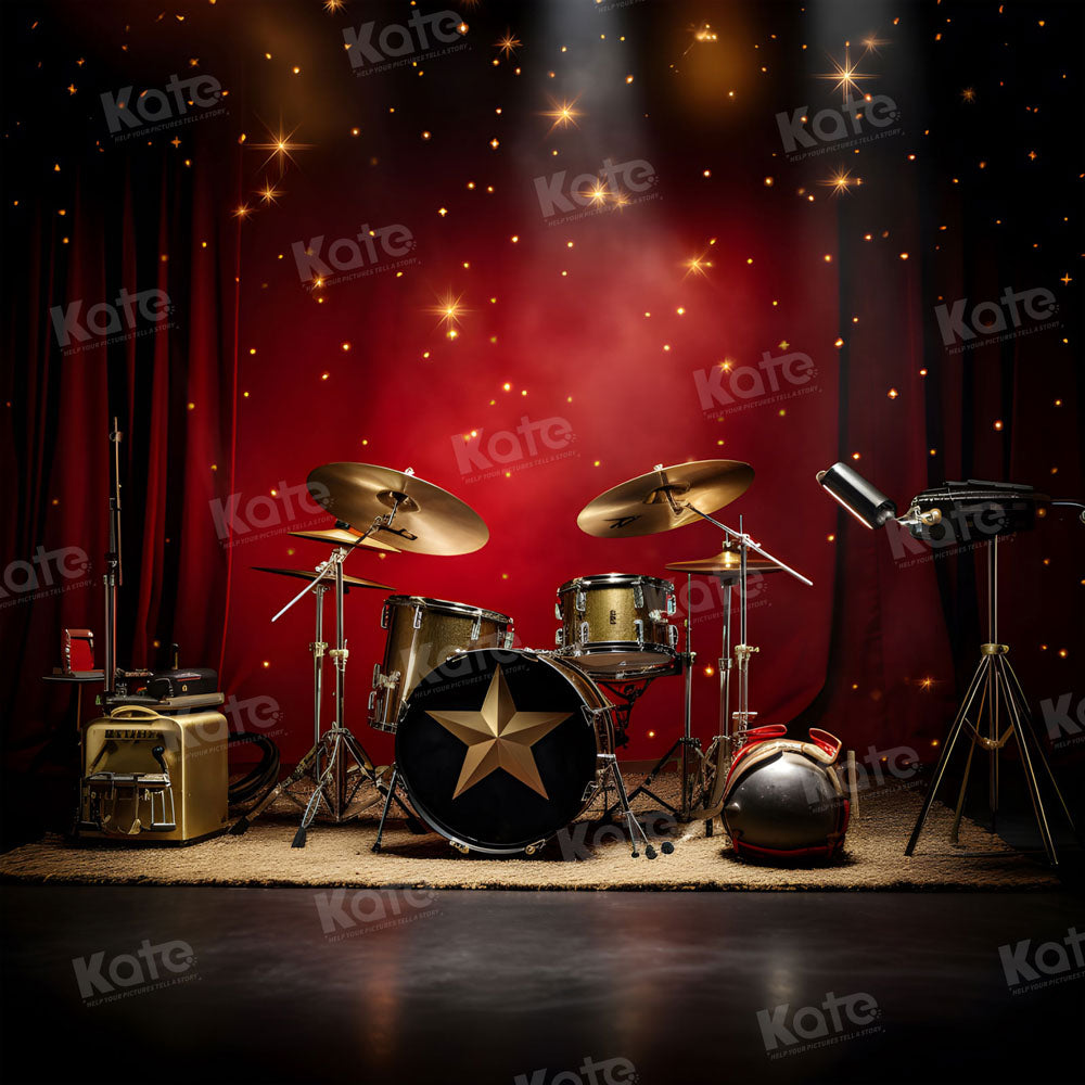 Kate Red Stage Drum Set Hip Hop Backdrop for Photography