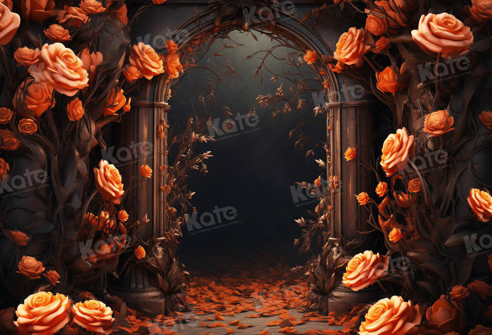 Kate Valentine's Day Golden Autumn Rose Wooden Arch Backdrop for Photography