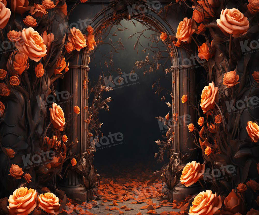 Kate Valentine's Day Golden Autumn Rose Wooden Arch Backdrop for Photography