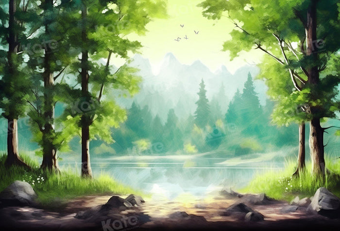 Serene Forest Lake Landscape Backdrop
