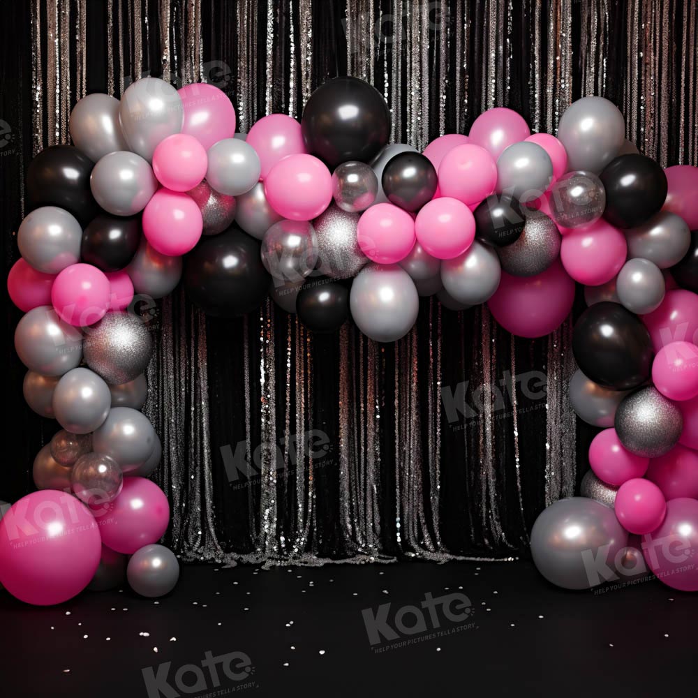 Kate Cake Smash Birthday Pink Black Balloon Arch Backdrop for Photography