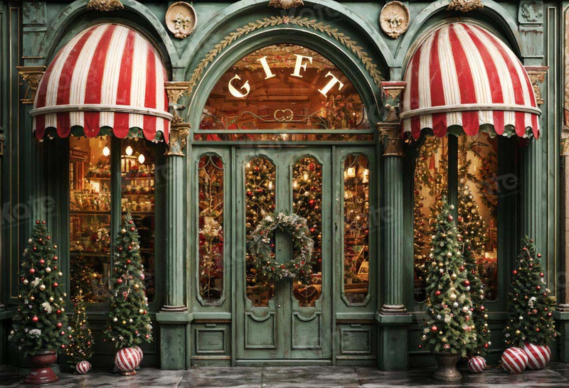Vintage Christmas Gift Shopfront Backdrop