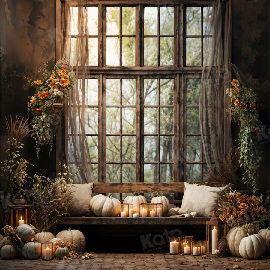 Rustic Autumn Window Pumpkin Backdrop