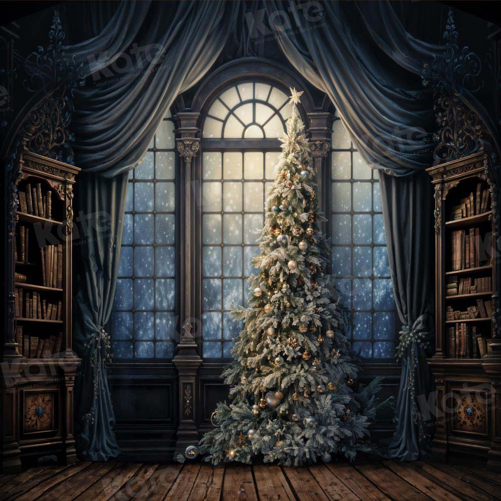 Kate Christmas Window Tree Book Shelf Backdrop Designed by Chain Photography