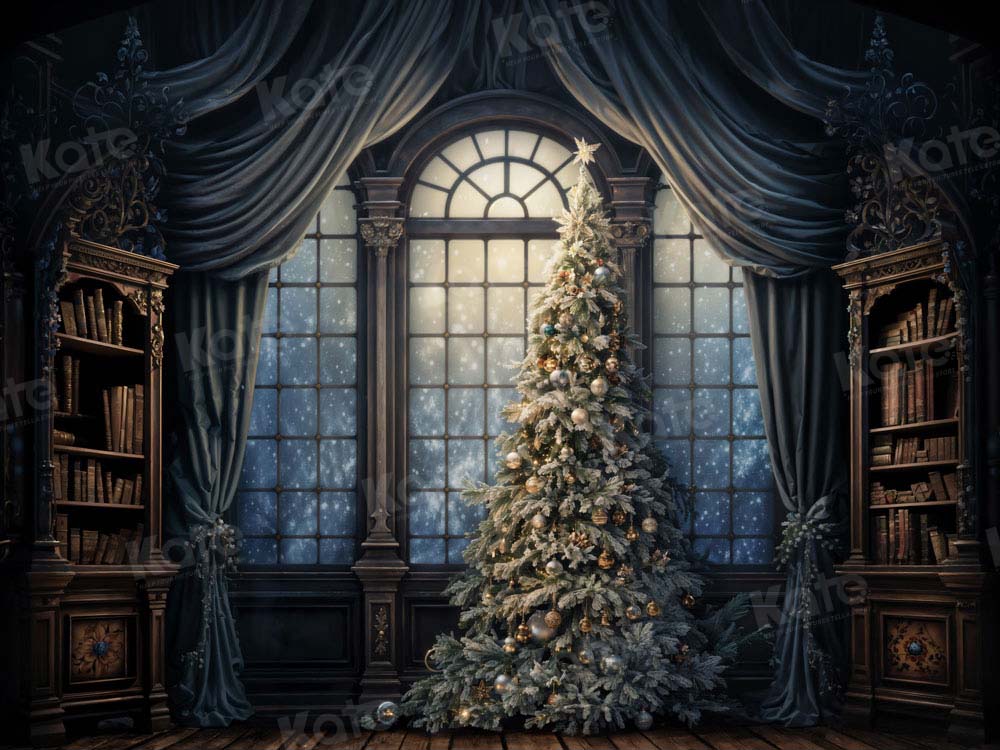 Kate Christmas Window Tree Book Shelf Backdrop Designed by Chain Photography