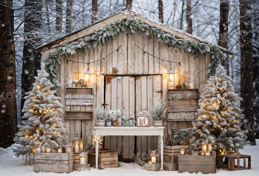 Rustic Winter Cabin Festive Backdrop