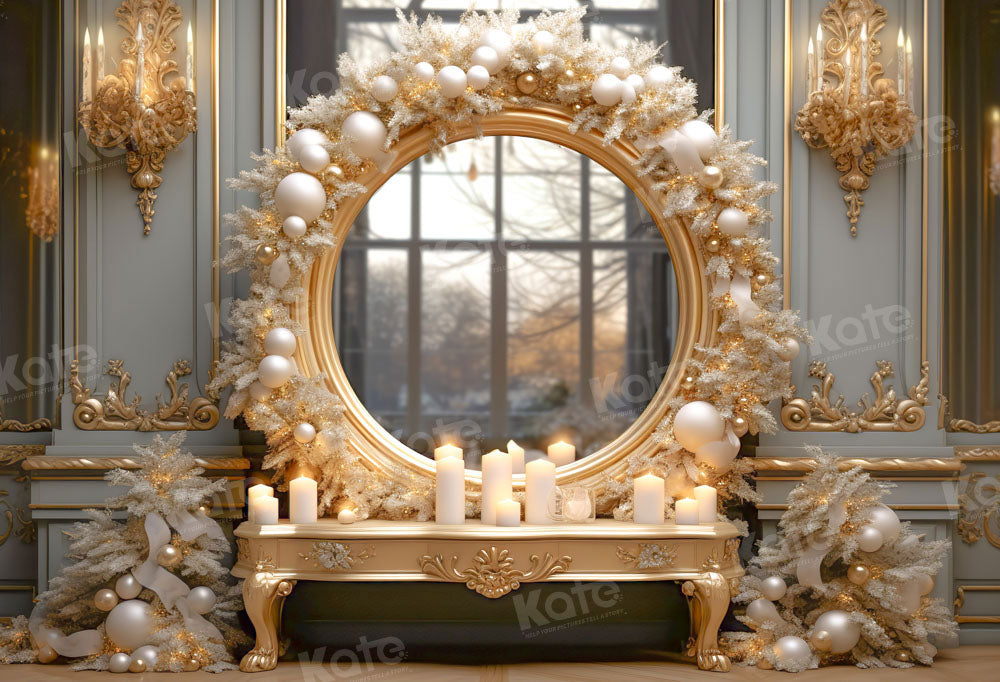 Elegant Gold Holiday Mirror Backdrop
