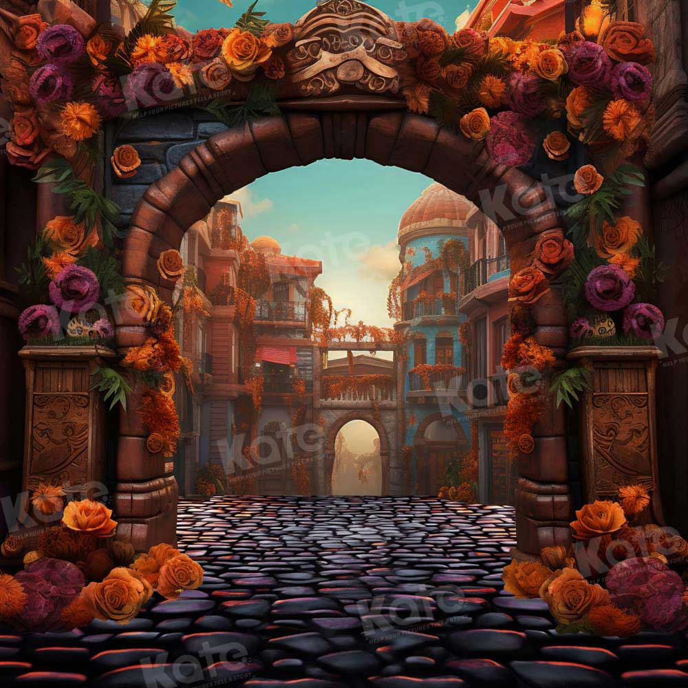 Kate Cobblestone Colorful Flowers Arch Castle Backdrop Designed by Chain Photography