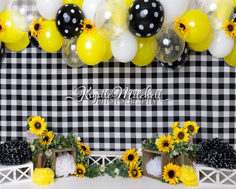Kate Sunflower Black Plaid Balloon Backdrop Designed By Krystle Mitchell Photography