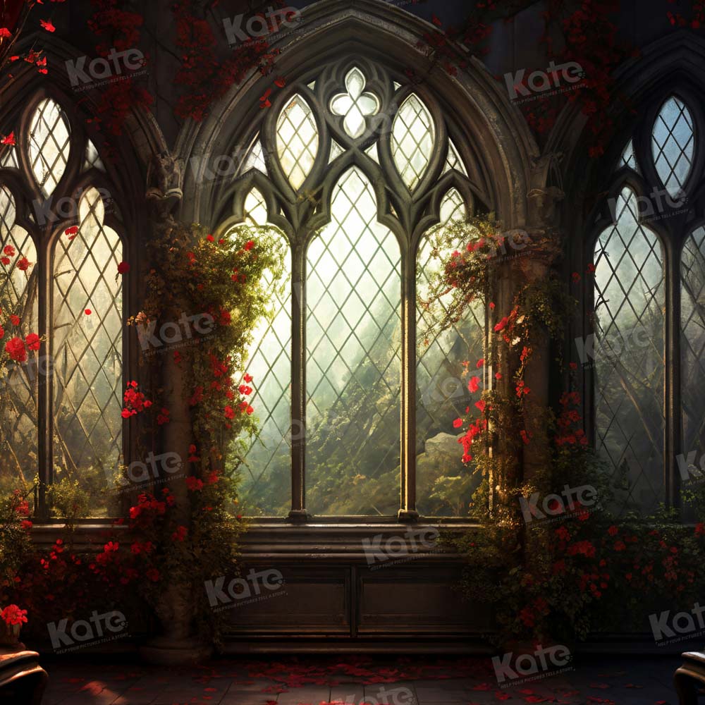Kate Valentine's Day Red Rose Church Window Backdrop for Photography