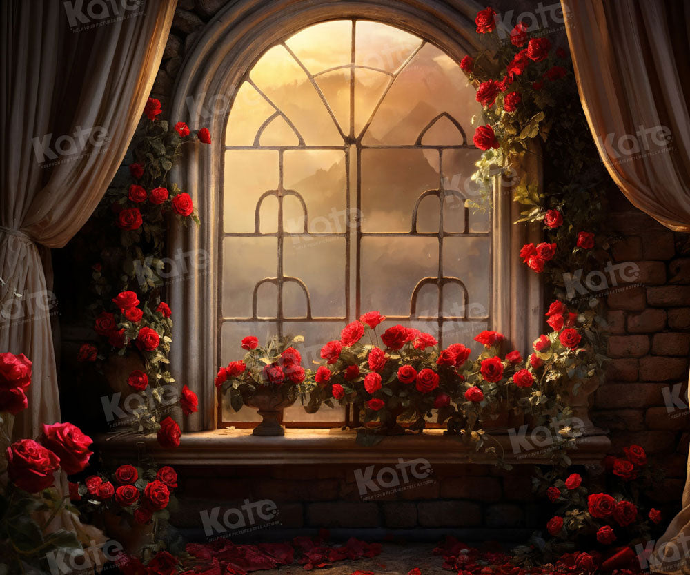 Kate Valentine's Day Rose Window Room Backdrop for Photography