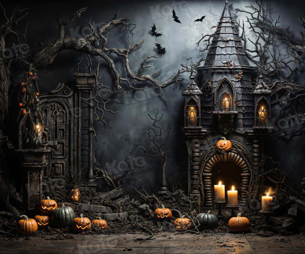 Kate Halloween Dark Bat Candle Pumpkin Castle Backdrop Designed by Chain Photography