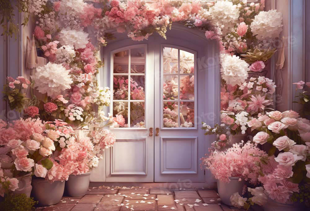 Kate Valentine's Day Pink Flower Door Backdrop for Photography
