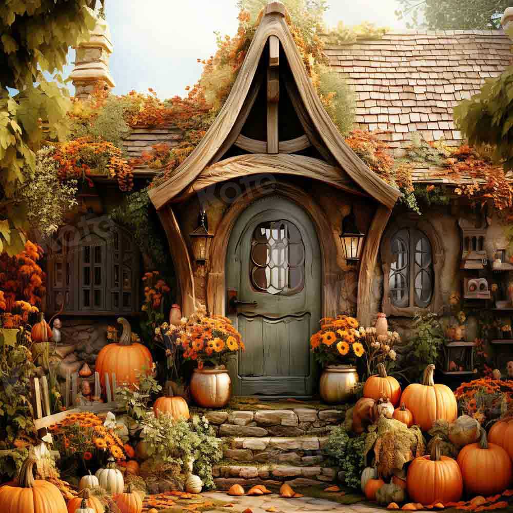 Kate Golden Autumn Pumpkin House Backdrop for Photography