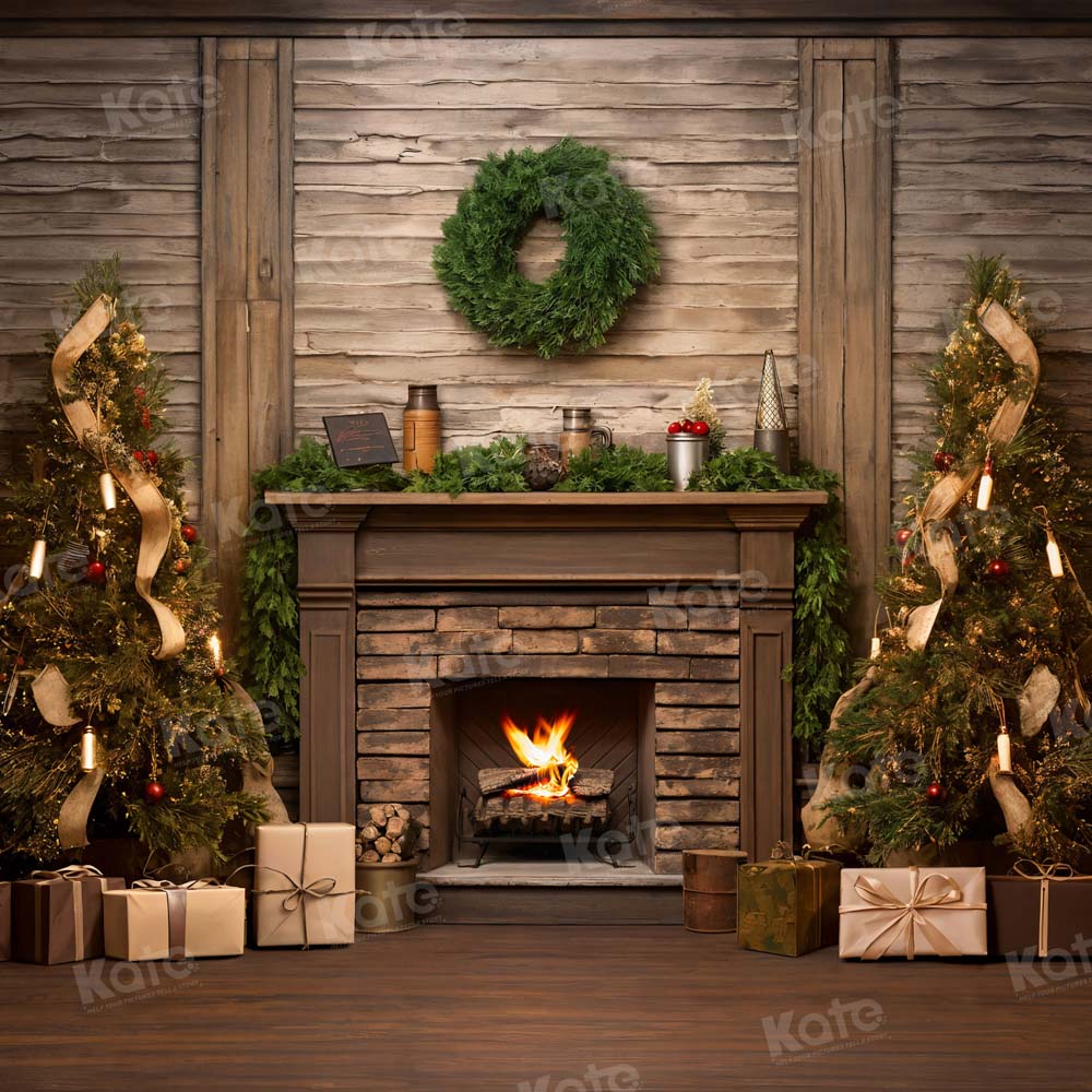Kate Christmas Tree Gift Wood Wall Backdrop for Photography
