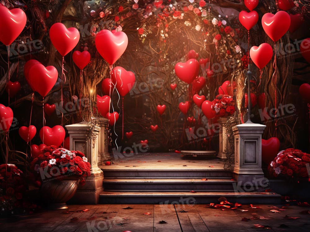Romantic Heart Balloon Garden Backdrop