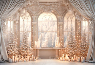 Fondo de habitación con velas blancas y nevadas diseñadas por Emetselch