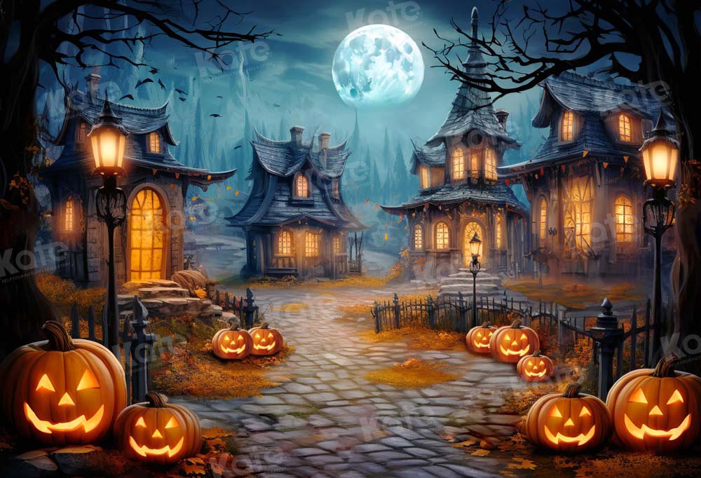 Kate Halloween Night Moon Pumpkin Backdrop Designed by GQ