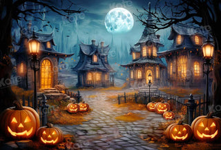 Halloween Nacht Maan Pompoen Foto Achtergrond Ontworpen door GQ