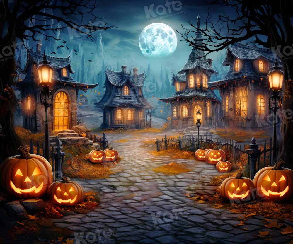 Kate Halloween Night Moon Pumpkin Backdrop Designed by GQ