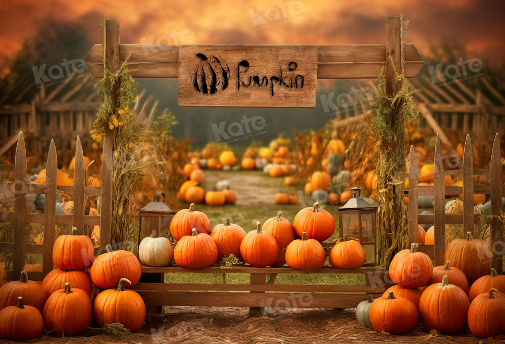 Kate Outdoor Fall Pumpkin Fence Backdrop for Photography