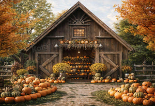 Herfst Pompoen Cabin Foto Achtergrond Ontworpen door Emetselch
