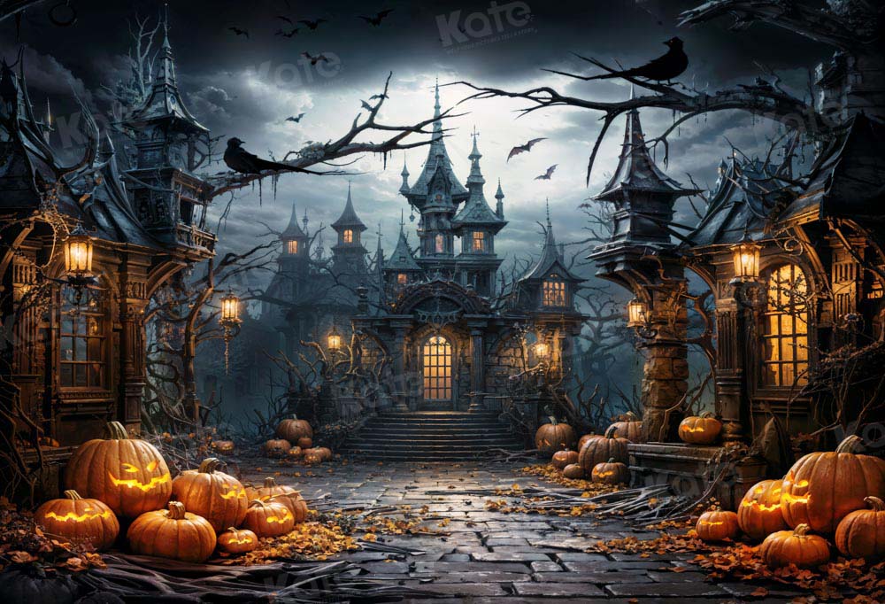 Kate Halloween Bat Pumpkin Castle Backdrop Designed by Chain Photography