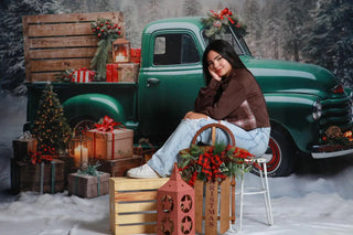 Kate Christmas Gift Green Truck Printed Backdrop Designed by Emetselch