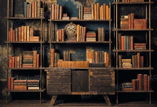 Fondo de estantería de libros con reloj antiguo diseñado por Emetselch