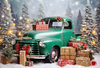 Kate Christmas Gift Green Truck Printed Backdrop Designed by Emetselch