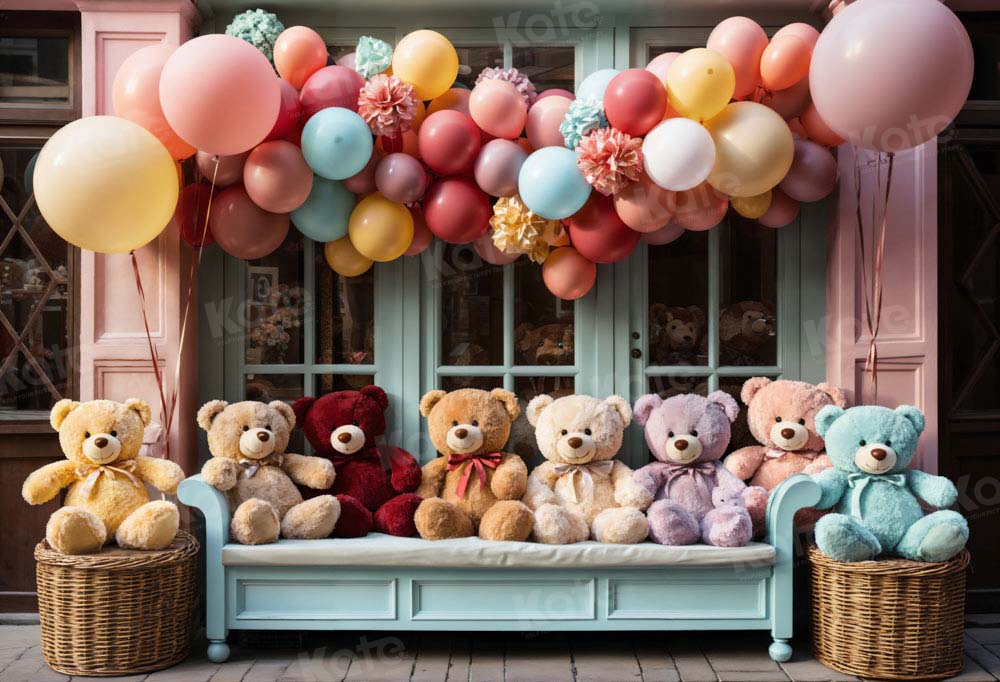 Kate Birthday Colorful Bear Balloons Backdrop Designed by Emetselch