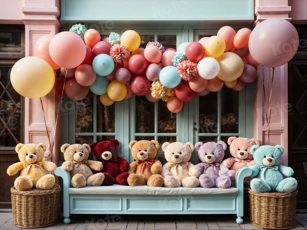 Kate Birthday Colorful Bear Balloons Backdrop Designed by Emetselch
