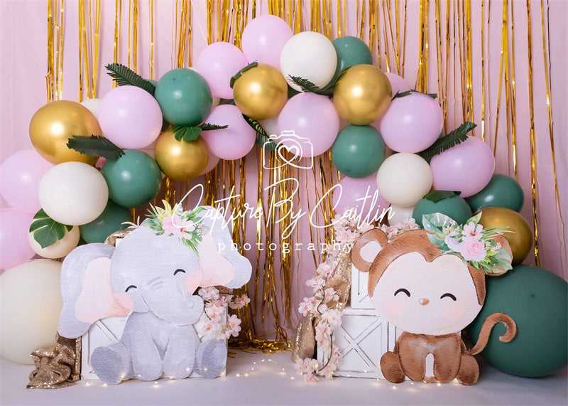 Kate Birthday Balloon Pink Jungle Backdrop Designed by Caitlin Lynch