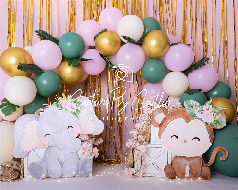 Kate Birthday Balloon Pink Jungle Backdrop Designed by Caitlin Lynch